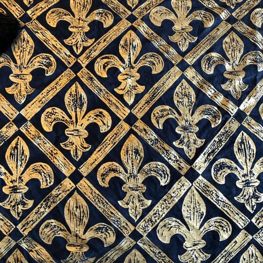 NWT ALEXANDRA'S ACCENTS Baroque Throw Black Velour Gold Fleur-de-lis 60” Square